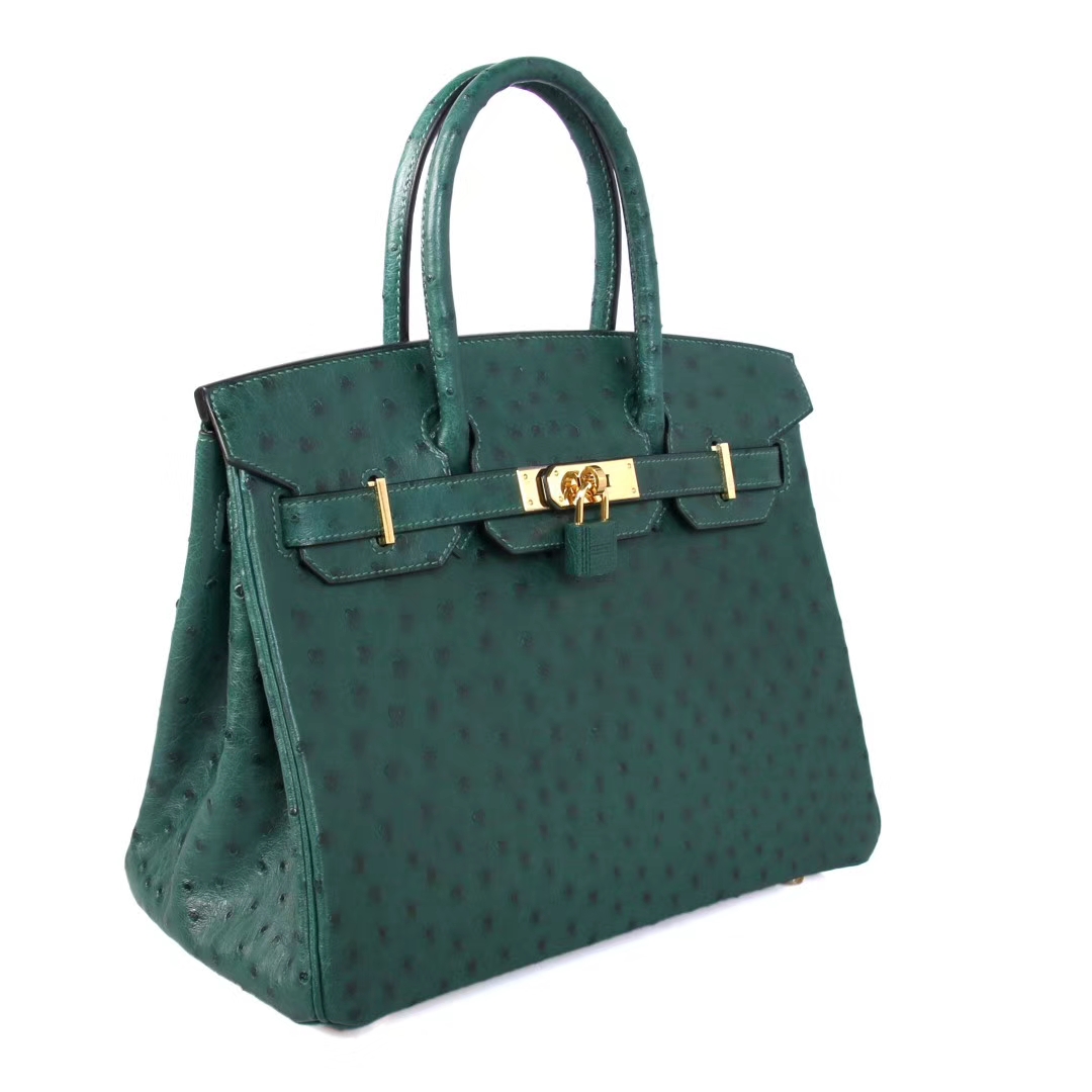 Hermès（爱马仕）Birkin 30cm 金扣 6I翡翠绿 鸵鸟 纯手工 神级 预定