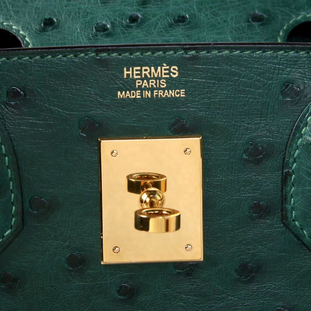 Hermès（爱马仕）Birkin 30cm 金扣 6I翡翠绿 鸵鸟 纯手工 神级 预定