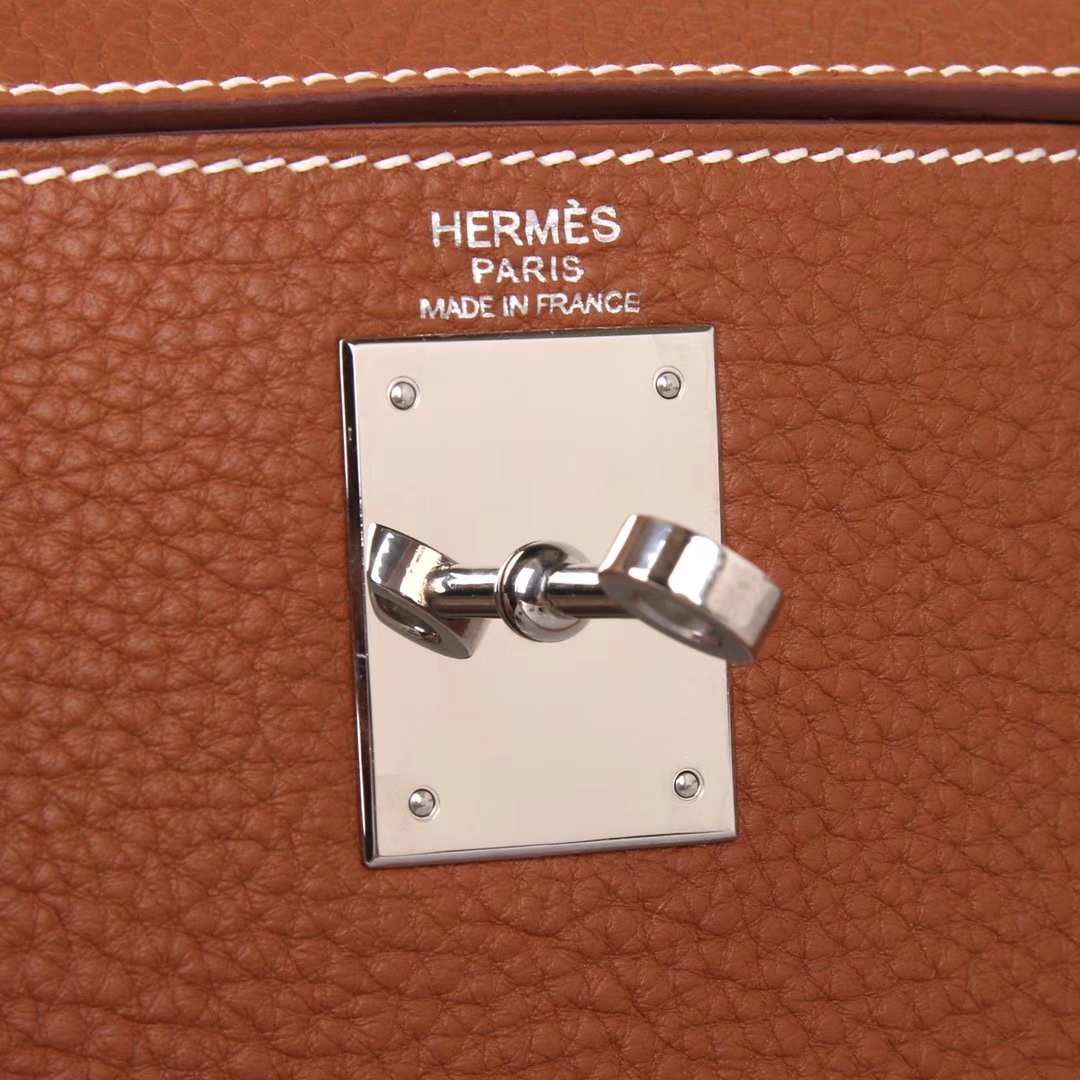 Hermès（爱马仕）Kelly系列2018新款 彩色手柄 28银 金棕色 TOGO