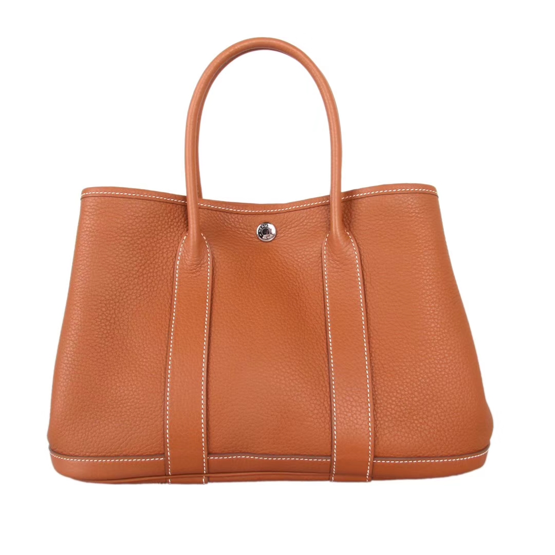 Hermès（爱马仕）Garden Party花园包 咖啡色 原厂Togo荔枝纹牛皮手提女包30CM