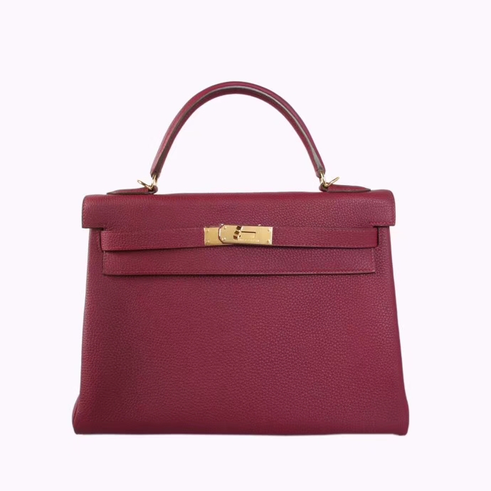 Hermès（爱马仕）Kelly 32CM 金扣 酒红色 托斯卡 Togo 手工神级