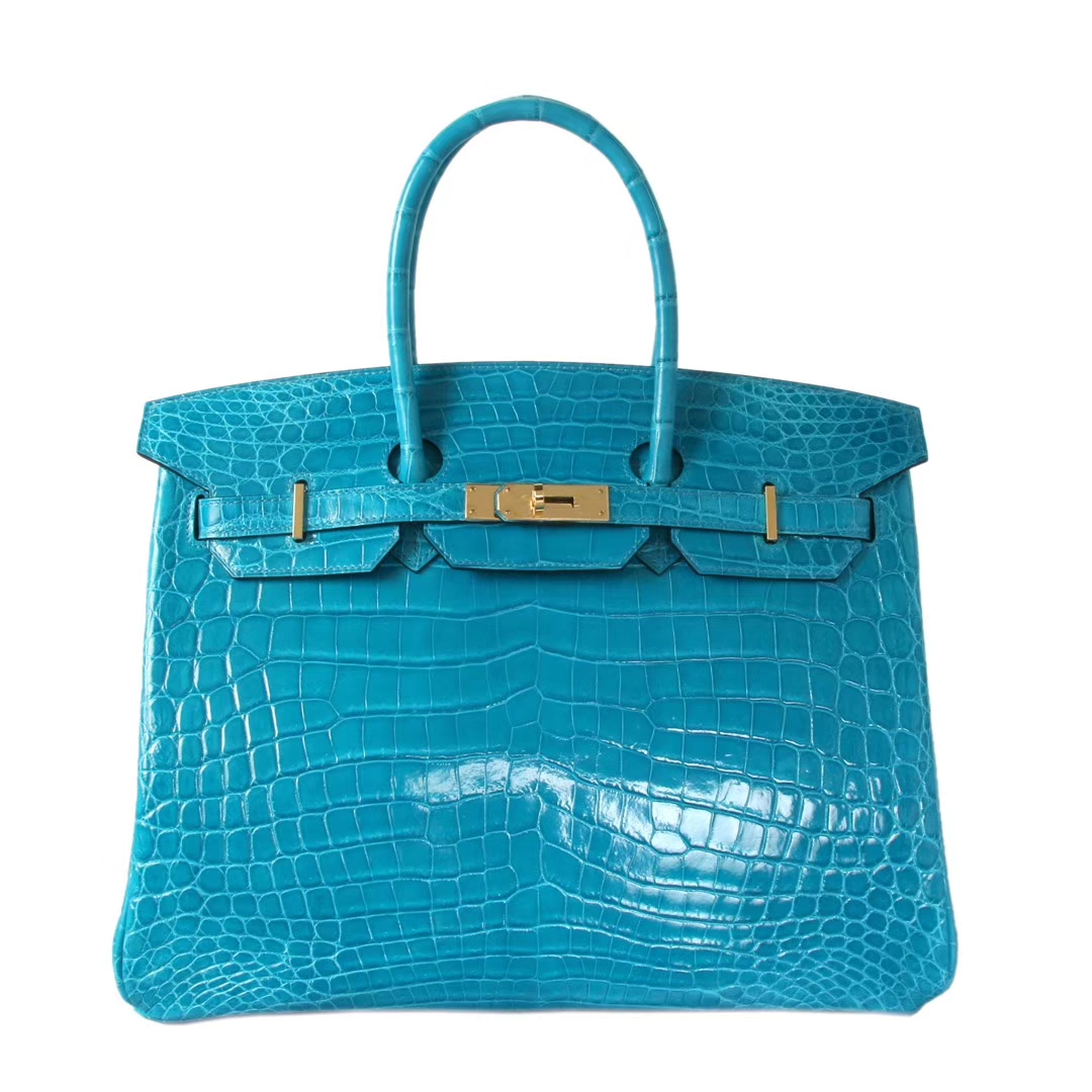 Hermès（爱马仕）Birkin 孔雀蓝 亮面鳄鱼 银扣 30cm