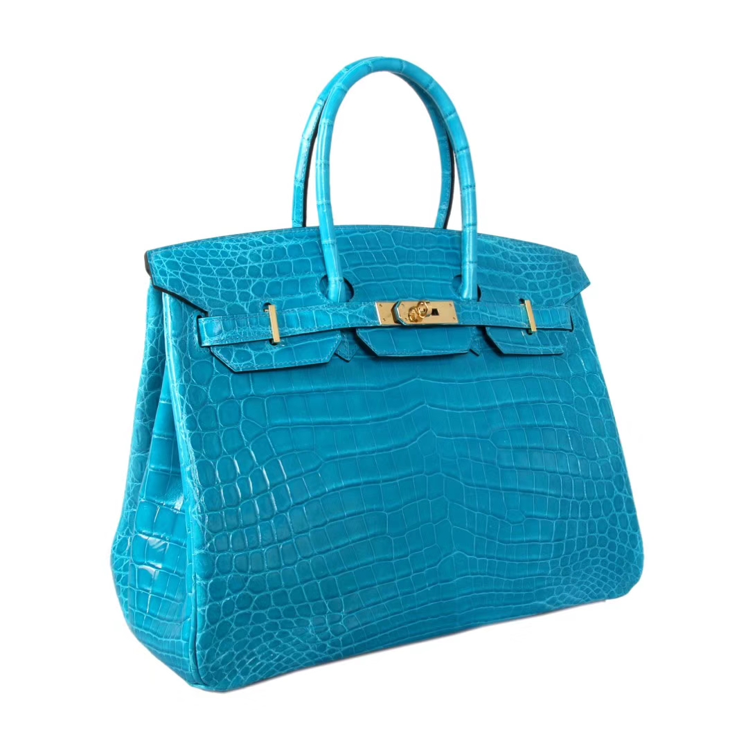 Hermès（爱马仕）Birkin 孔雀蓝 亮面鳄鱼 银扣 30cm