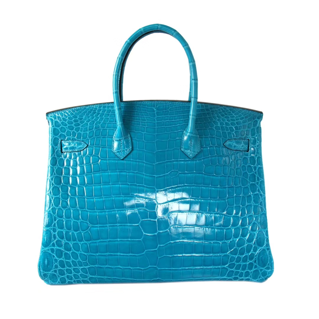 Hermès（爱马仕）Birkin 孔雀蓝 亮面鳄鱼 银扣 30cm