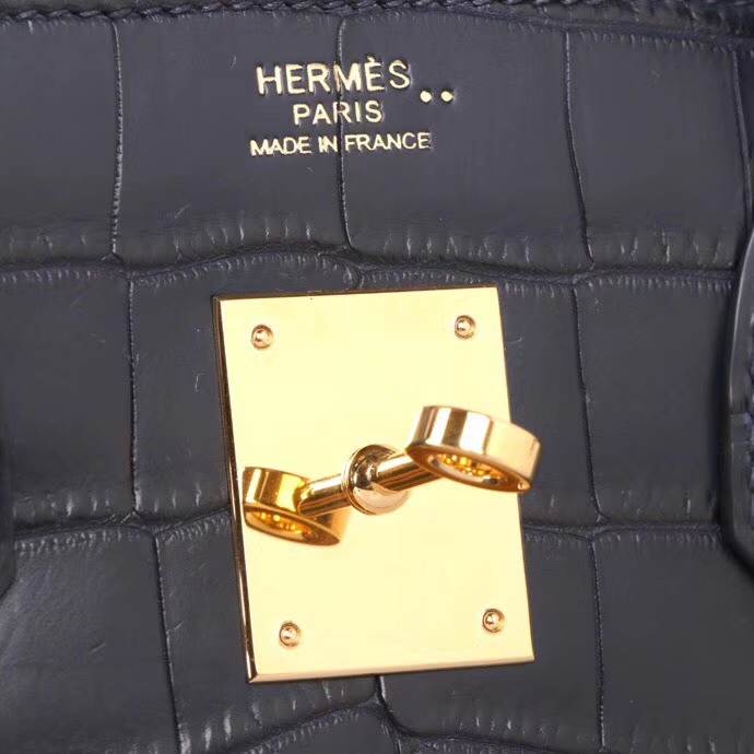 Hermès（爱马仕）birkin 深海蓝 哑光鳄鱼 金扣 30cm