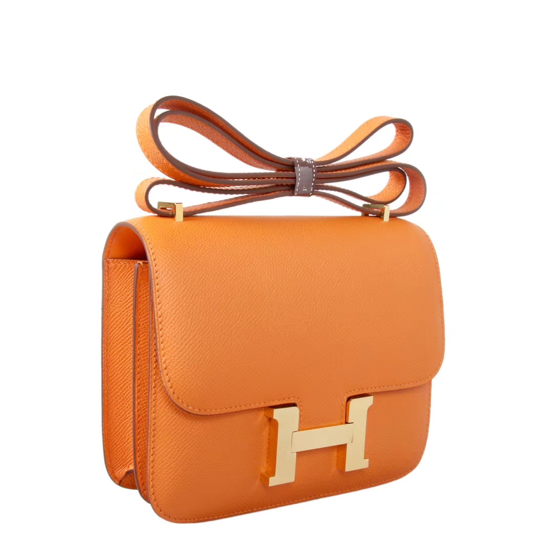 Hermès（爱马仕）Constance空姐包 橙色 Epsom皮 金扣 19cm 现货