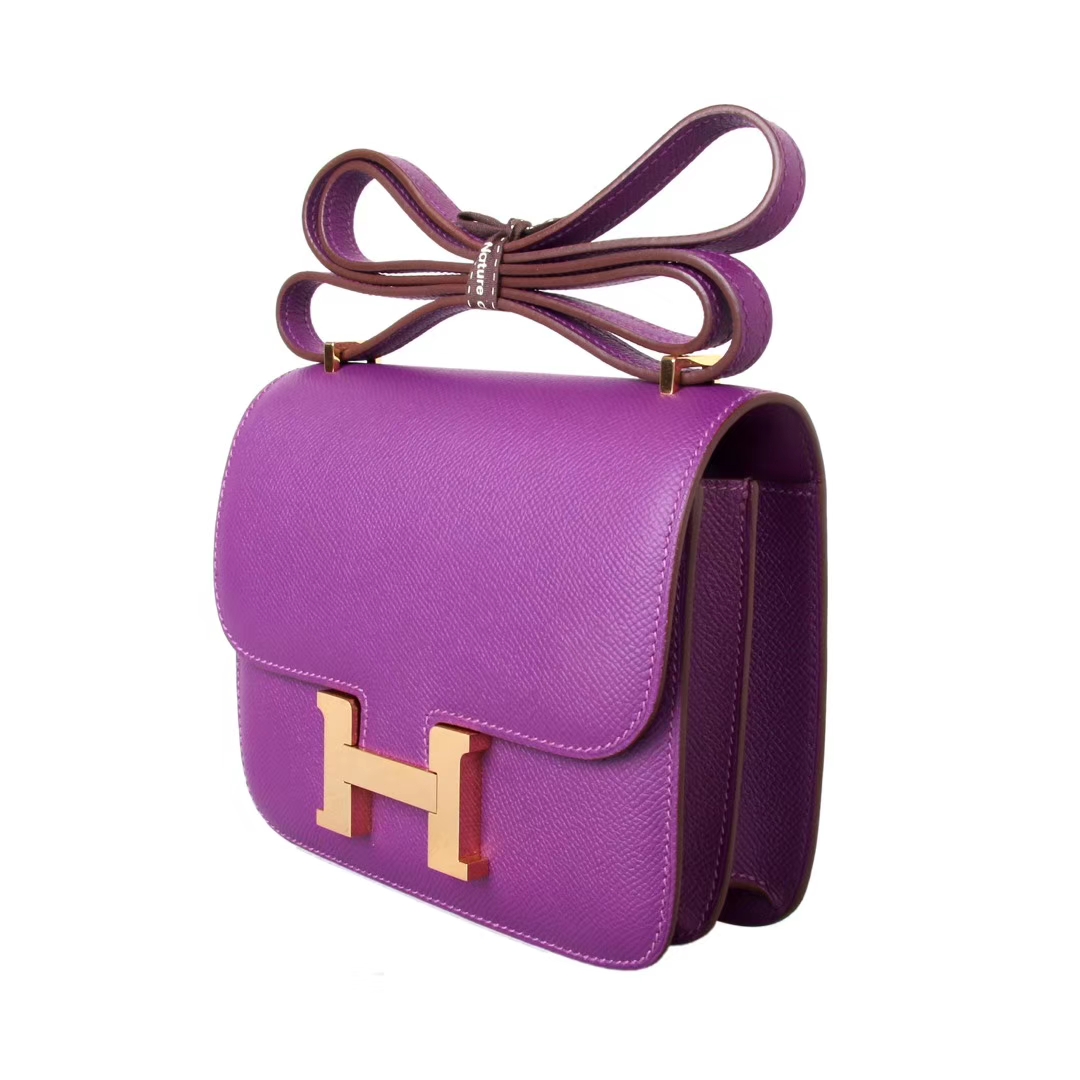 Hermès（爱马仕）Constance空姐包 海葵紫 Epsom皮 金扣 19cm 现货