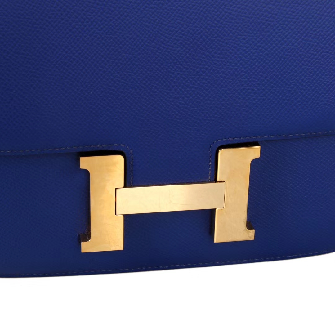 Hermès（爱马仕）Constance空姐包  电光蓝 原厂御用顶级Epsom皮 金扣 19cm 现货