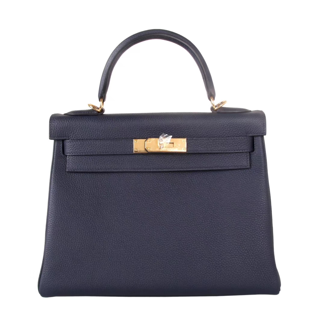 Hermès（爱马仕）kelly凯莉包 宝石蓝 Togo 金扣 28cm 现货
