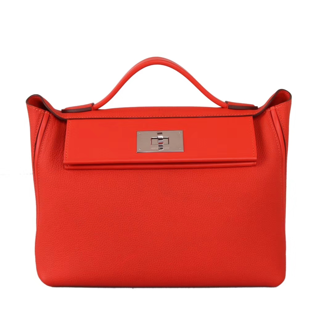 Hermès（爱马仕）Kelly2424 29银扣 橘红色  togo