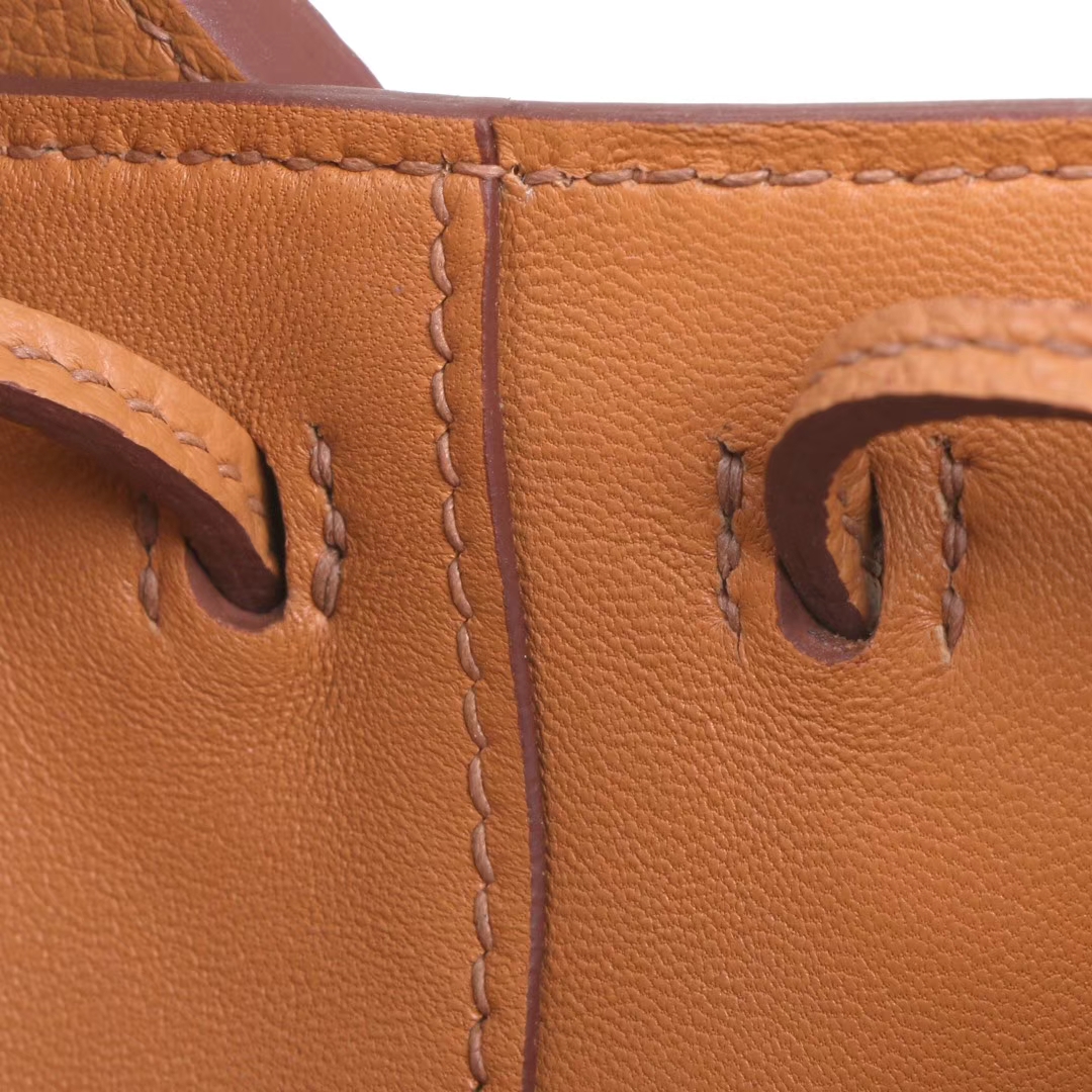 Hermès（爱马仕）2019 licol 新款水桶包 金棕色 evercolor皮 17cm