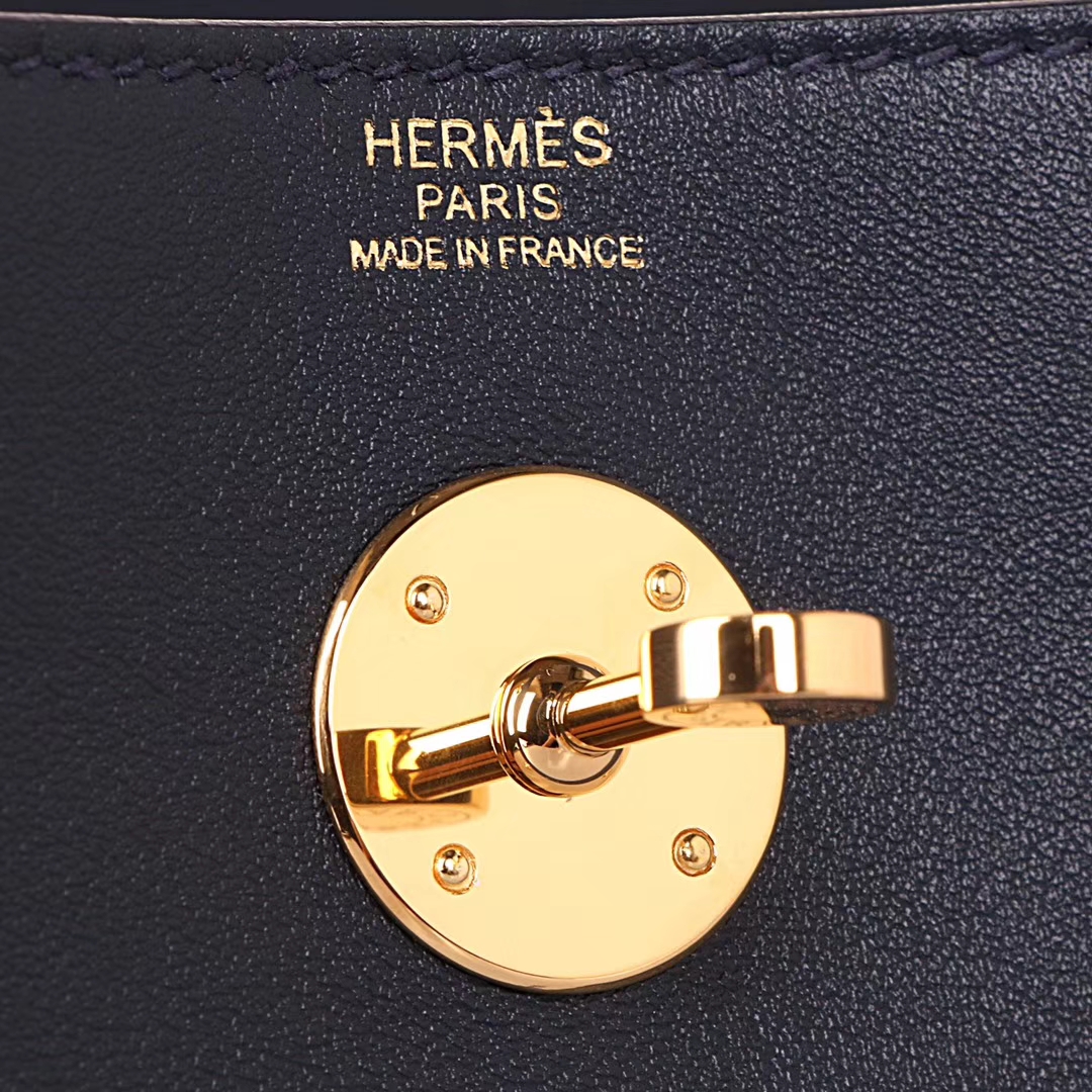 Hermès（爱马仕） lindy琳迪包 午夜蓝拼橘红 swift皮 金扣 30cm