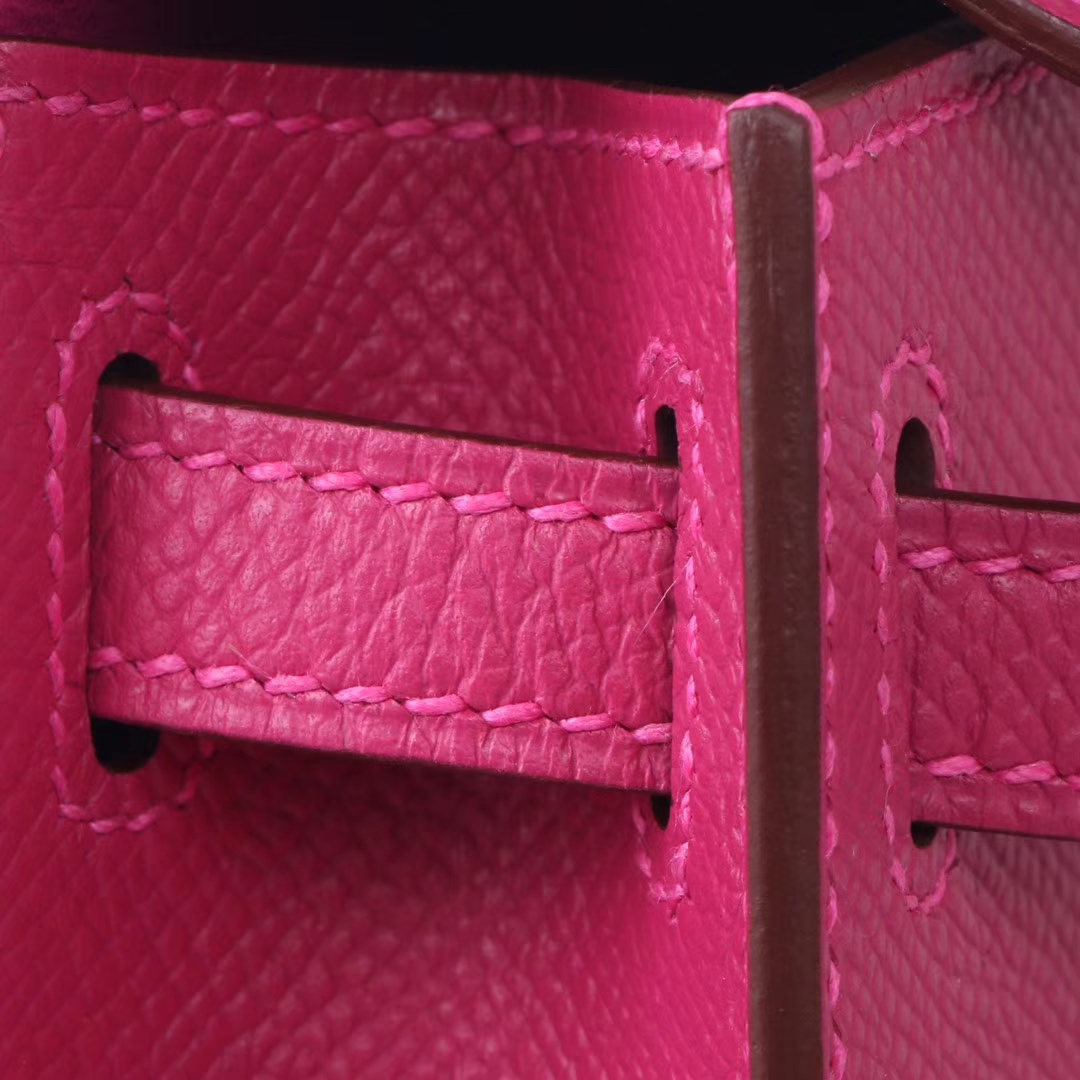 Hermès（爱马仕）Minikelly迷你凯莉包包 玫瑰紫 Epsom皮 银扣 二代
