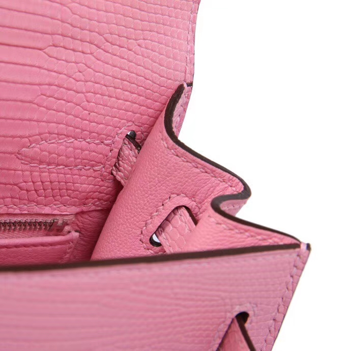 Hermès（爱马仕）Kelly凯莉包 樱花粉 蜥蜴皮 银扣 25cm