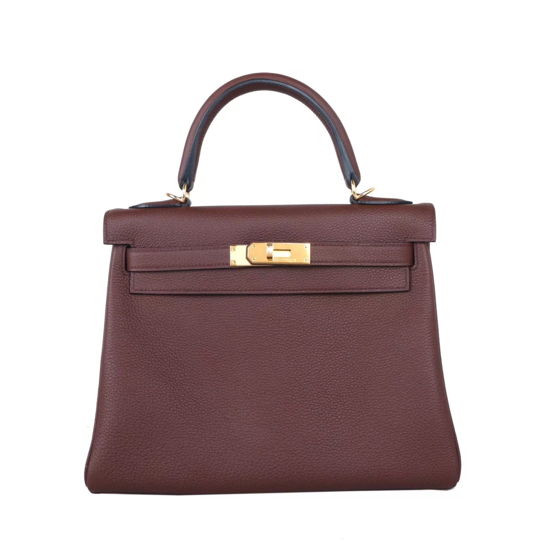 Hermès（爱马仕）Kelly  金扣  焦糖色  Togo 28cm