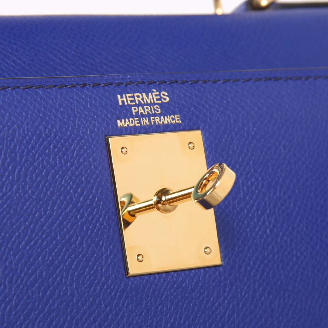Hermès（爱马仕）Kelly 凯莉包 电光蓝 原厂御用顶级Epsom 皮 金扣 28cm