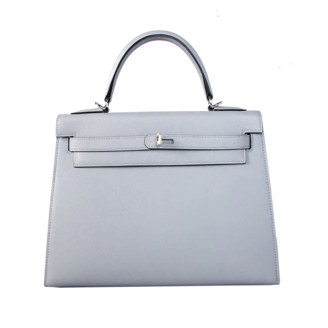 Hermès（爱马仕）Kelly 凯莉包 冰川灰 原厂御用顶级Epsom 皮 银扣 28cm