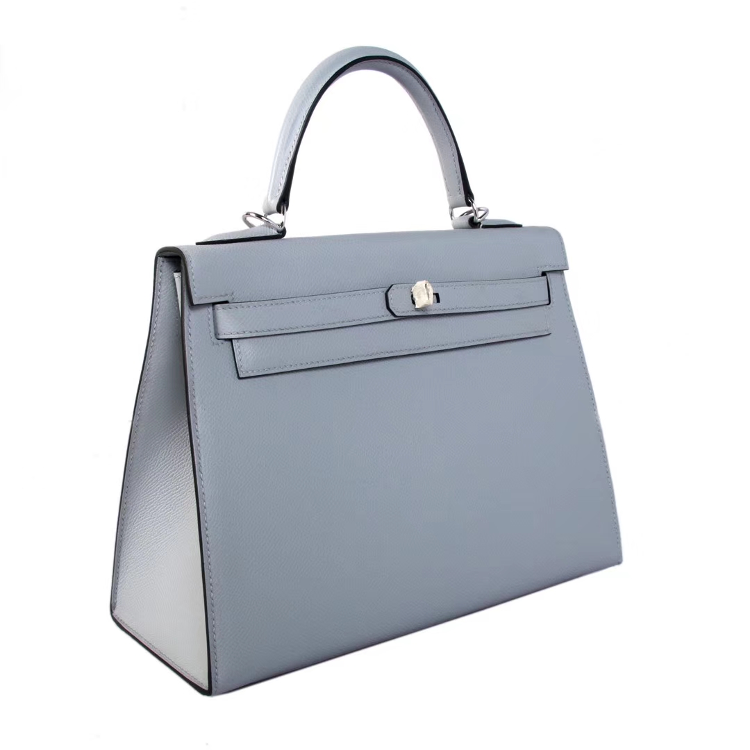 Hermès（爱马仕）Kelly 凯莉包 冰川灰 原厂御用顶级Epsom 皮 银扣 28cm