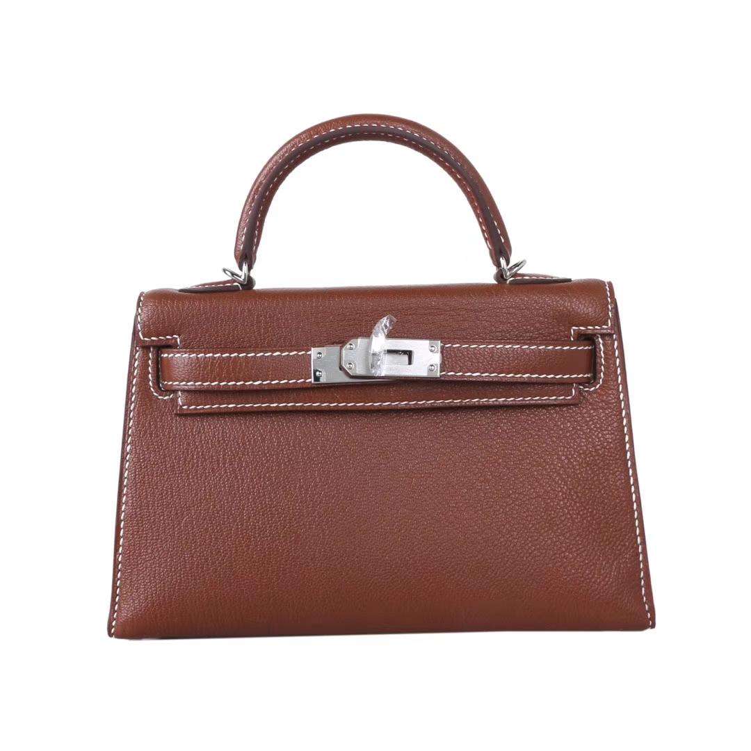 Hermès（爱马仕）miniKelly迷你凯莉 4I深咖啡色 山羊皮 银扣 20cm 2代