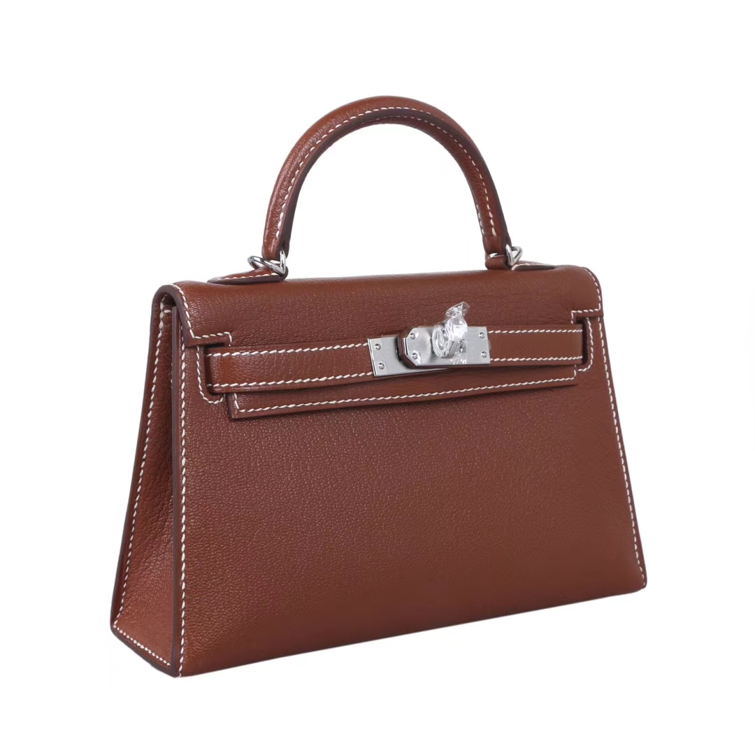 Hermès（爱马仕）miniKelly迷你凯莉 4I深咖啡色 山羊皮 银扣 20cm 2代