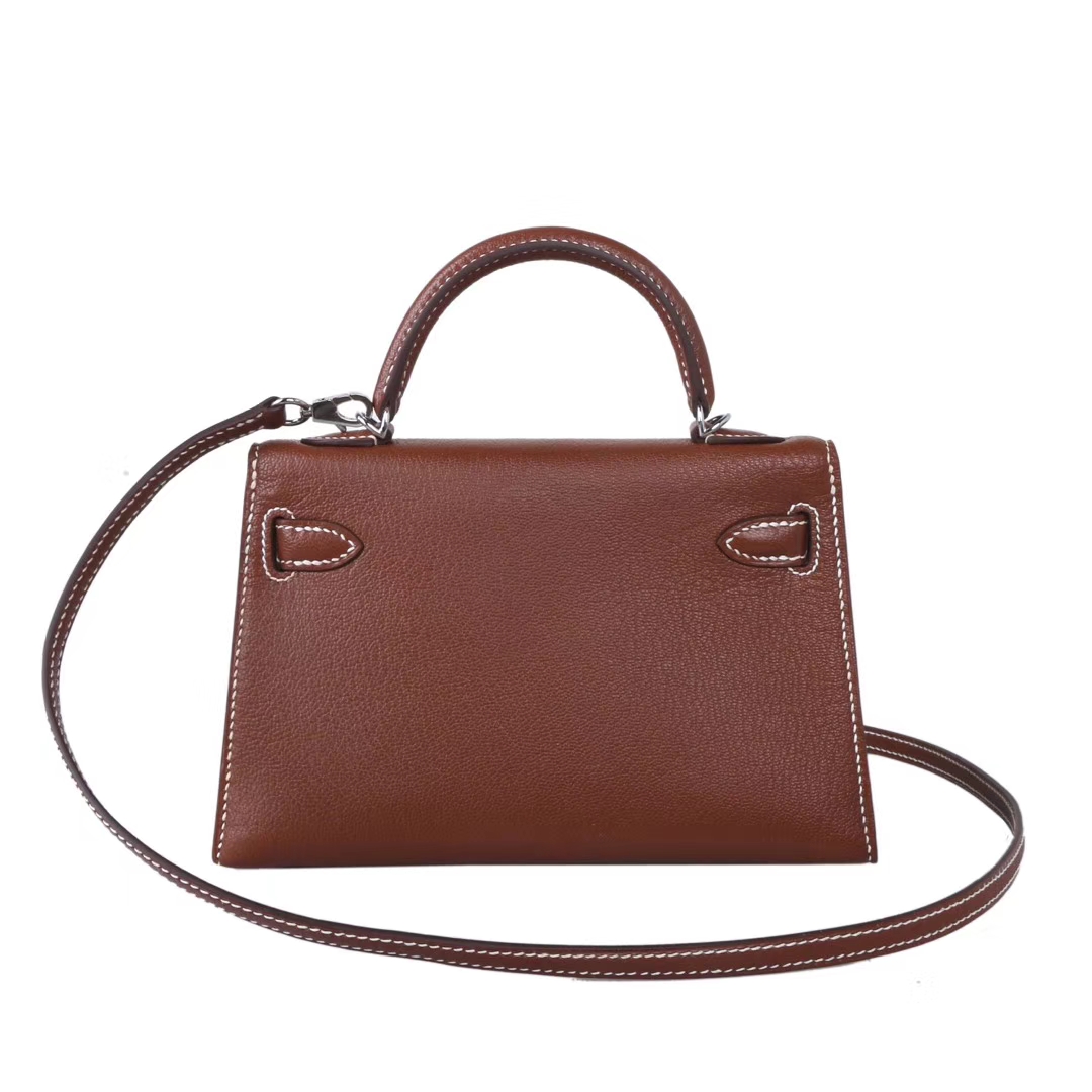 Hermès（爱马仕）miniKelly迷你凯莉 4I深咖啡色 山羊皮 银扣 20cm 2代