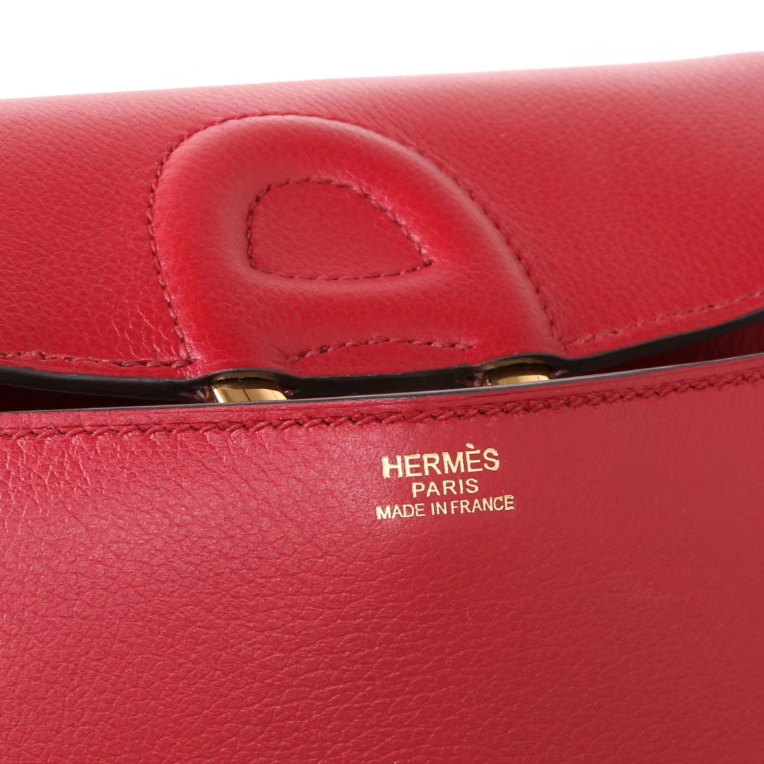 Hermès（爱马仕）Cherche-MIDI挎包 石榴红 原厂EPSOM皮 银扣 18CM
