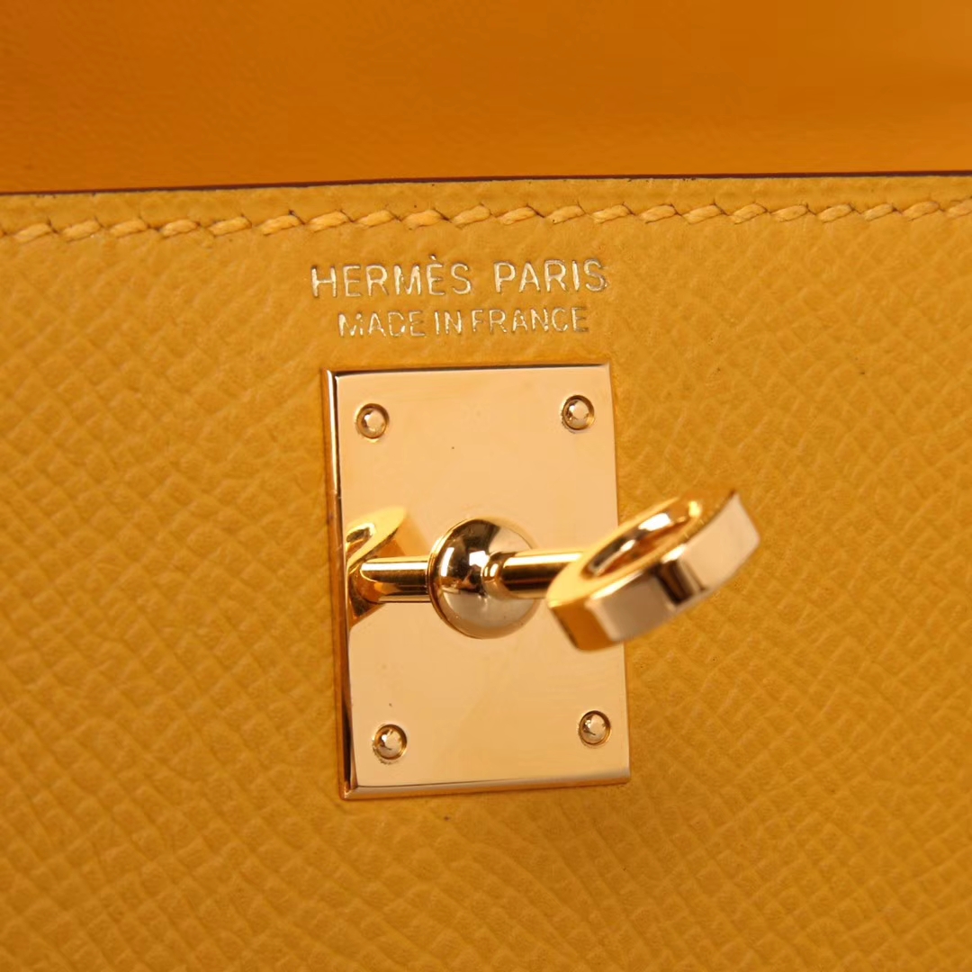 Hermès（爱马仕）Minikelly迷你凯莉 琥珀黄 原厂御用Epsom皮 金扣 2代