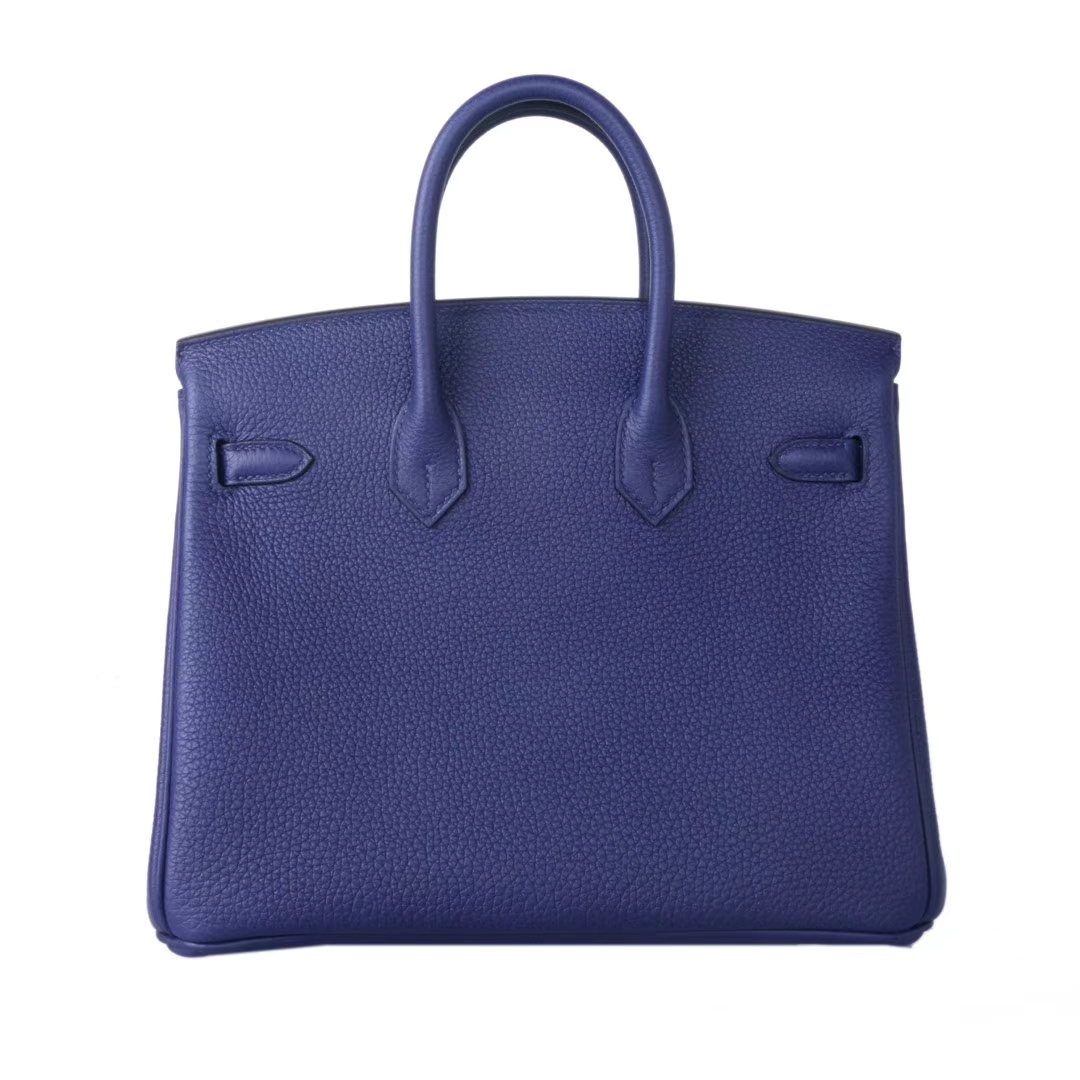 Hermès（爱马仕）birkin铂金包 M3墨水蓝双杠彩条 内拼 酒红 togo 银扣 25cm