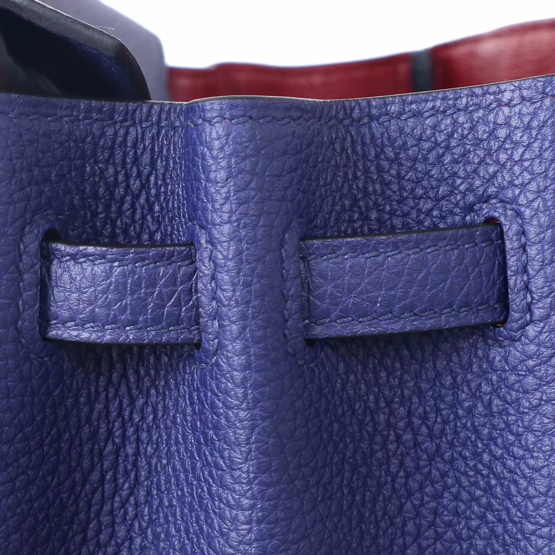 Hermès（爱马仕）birkin铂金包 M3墨水蓝双杠彩条 内拼 酒红 togo 银扣 25cm