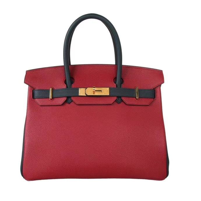 Hermès（爱马仕）Birkin 铂金包 石榴红拼墨绿 小牛皮 togo 金扣 30cm