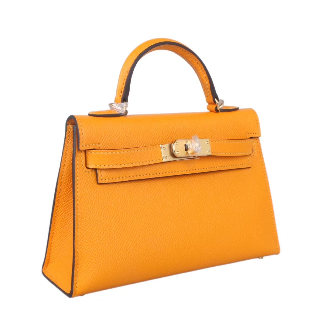 Hermès（爱马仕）mini Kelly迷你凯莉 9V太阳黄 epsom皮 金扣 20cm 2代