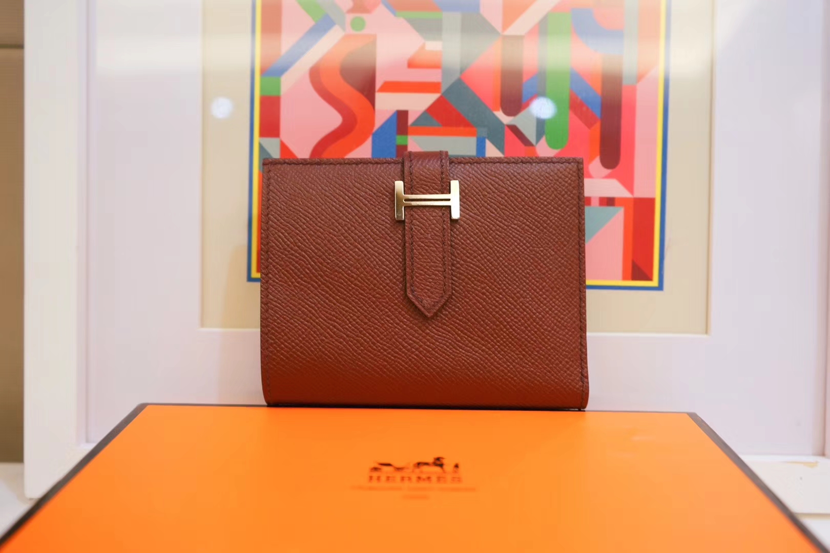 Hermès（爱马仕）Bearn 小H扣 短夹 酒红色 epsom皮 银扣