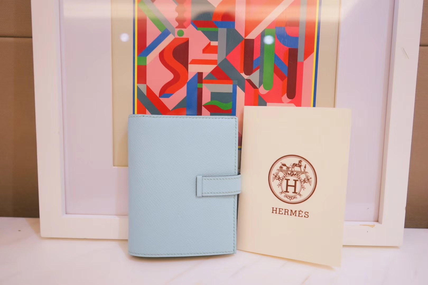Hermès（爱马仕）Bearn 小H扣 短夹 马卡龙蓝 epsom皮 银扣