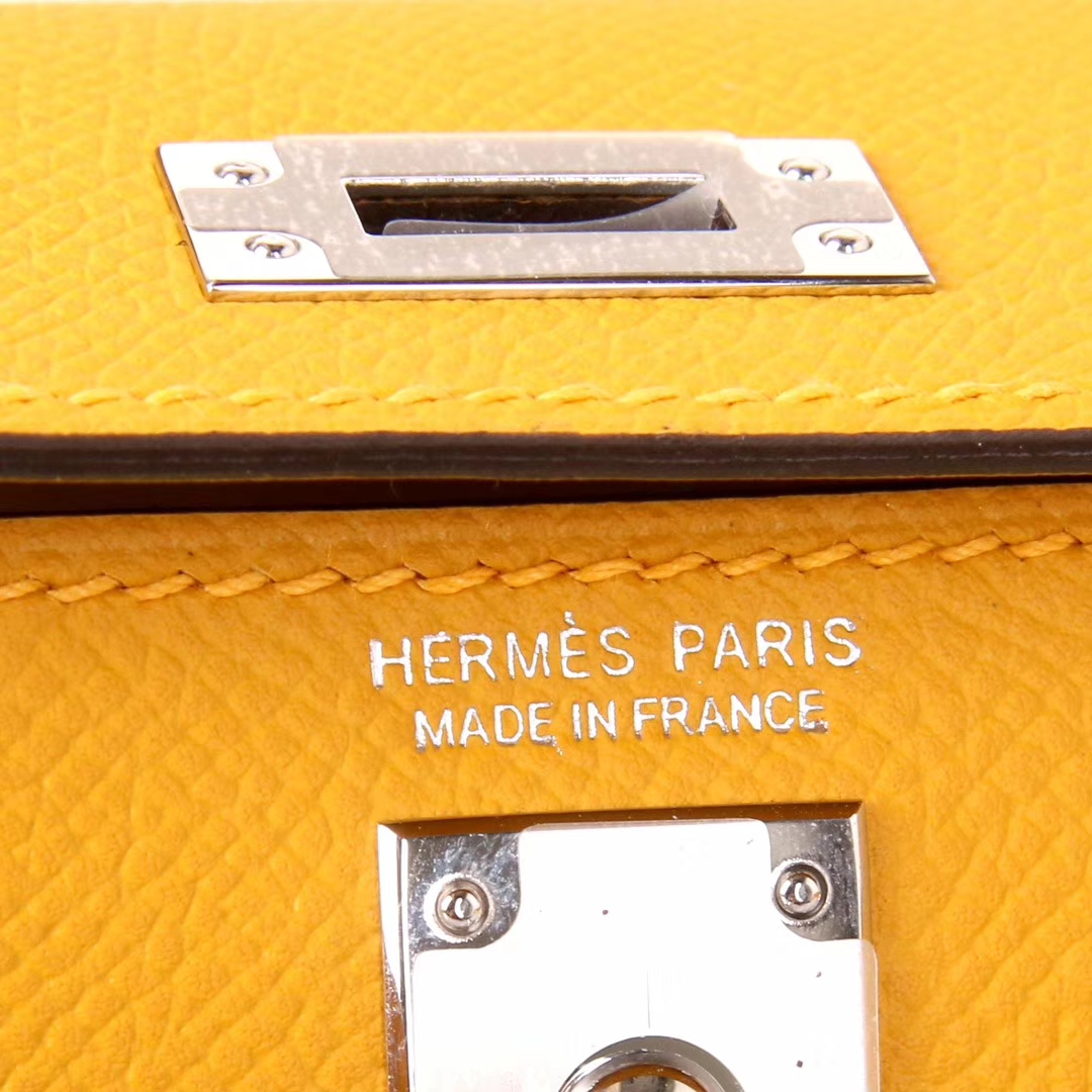 Hermès（爱马仕）Minikelly迷你凯莉 琥珀黄 原厂Epsom皮 银扣 2代