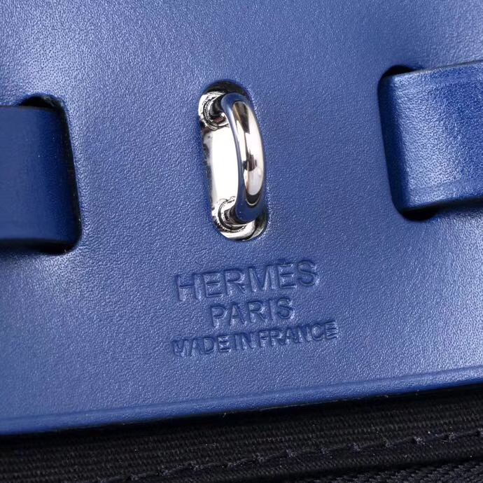 Hermès（爱马仕）Herbag 电光蓝拼马鞍皮 原色帆布 31cm 现货