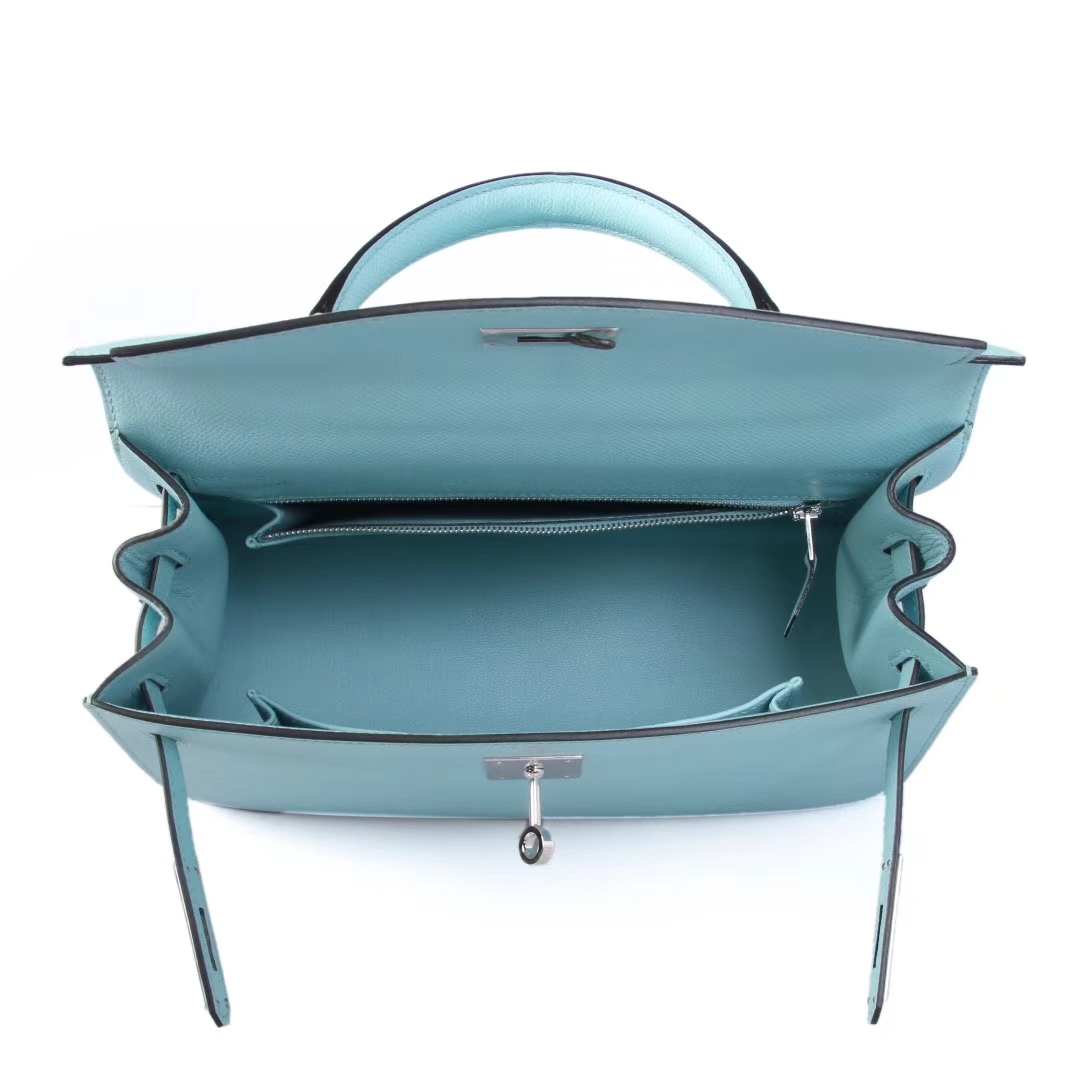 Hermès（爱马仕）Kelly凯莉包 马卡龙蓝 原版Epsom皮 银扣 28cm