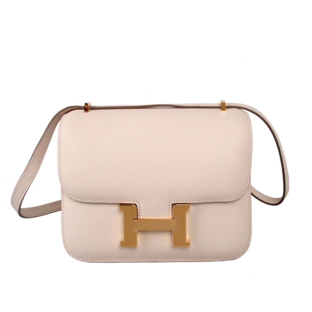 Hermès（爱马仕）constance空姐包 奶昔白 epsom皮 金扣 19cm