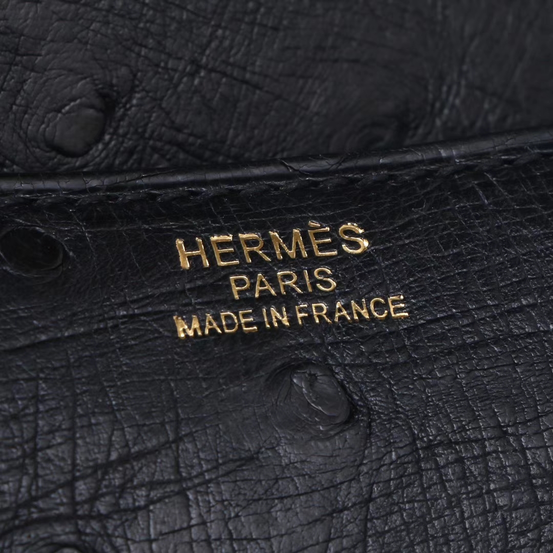 Hermès（爱马仕）Constance空姐包 黑色 鸵鸟皮 23CM