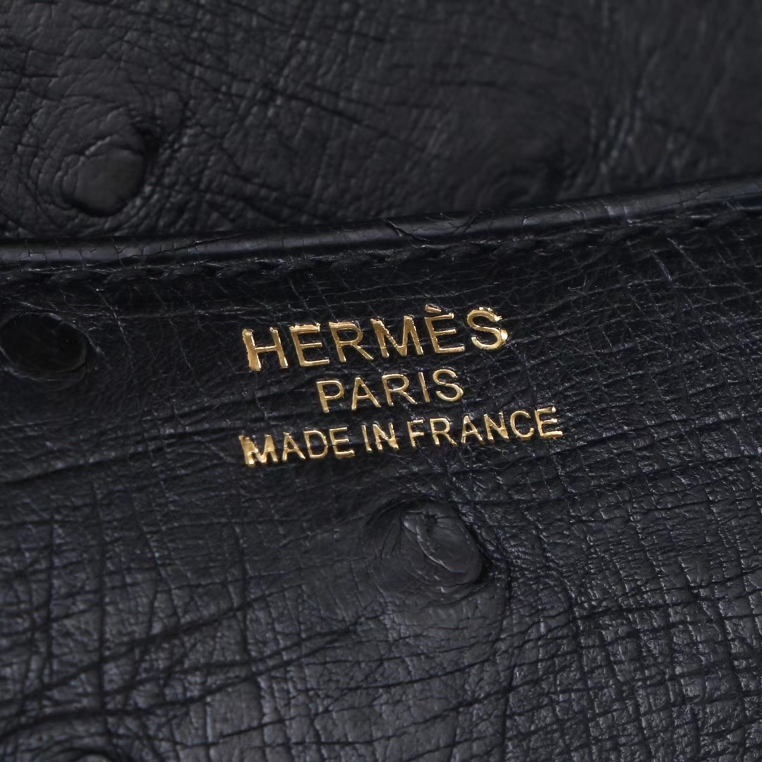 Hermès（爱马仕）Constance空姐包 黑色 鸵鸟皮 23CM