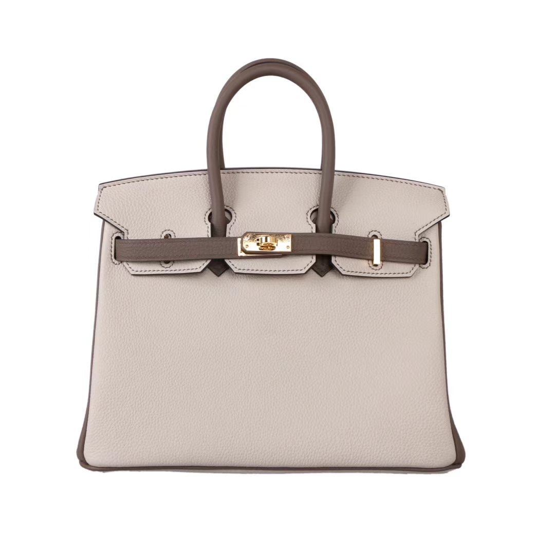 Hermès（爱马仕）birkin铂金包 奶昔白拼大象灰 togo 金扣 30cm