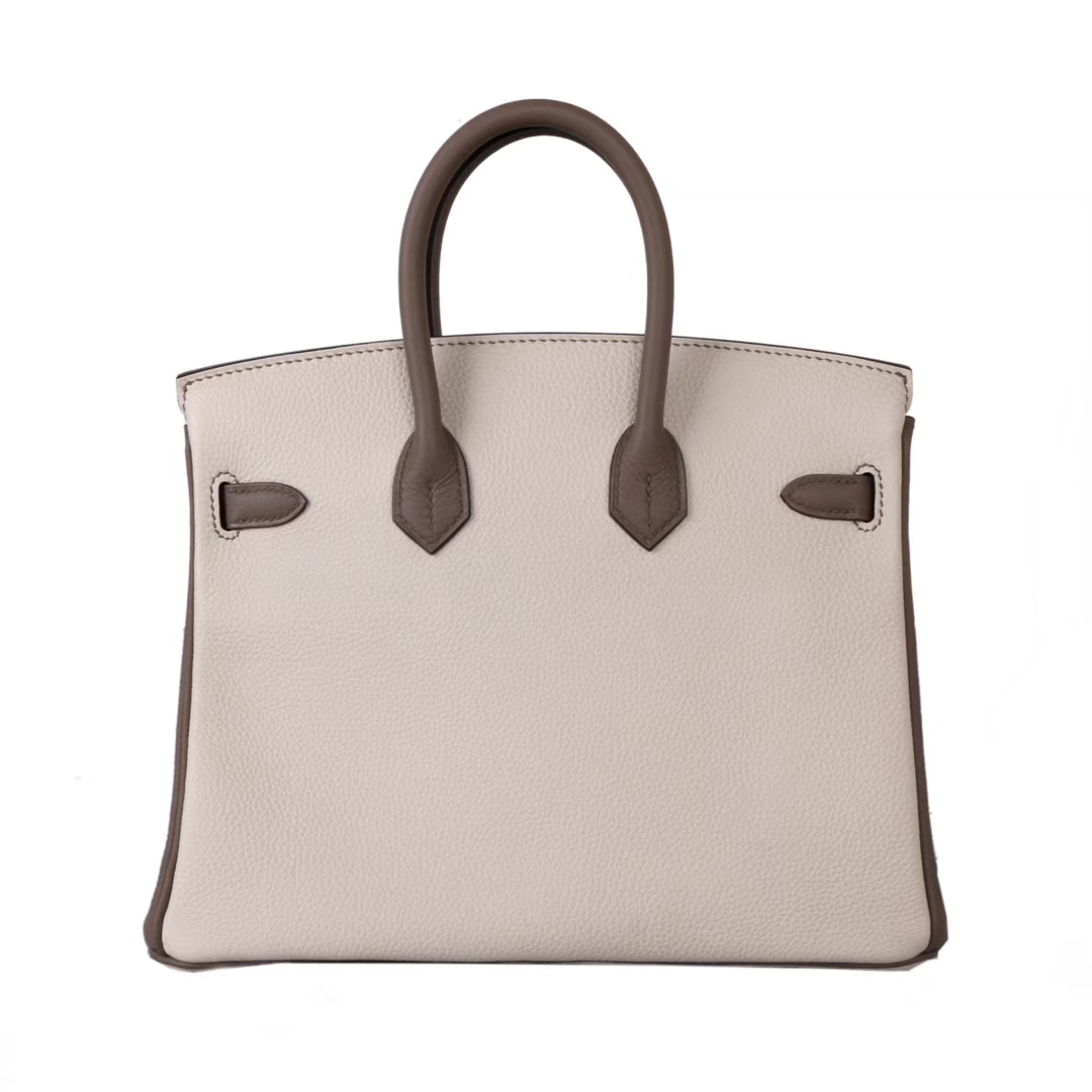 Hermès（爱马仕）birkin铂金包 奶昔白拼大象灰 togo 金扣 30cm