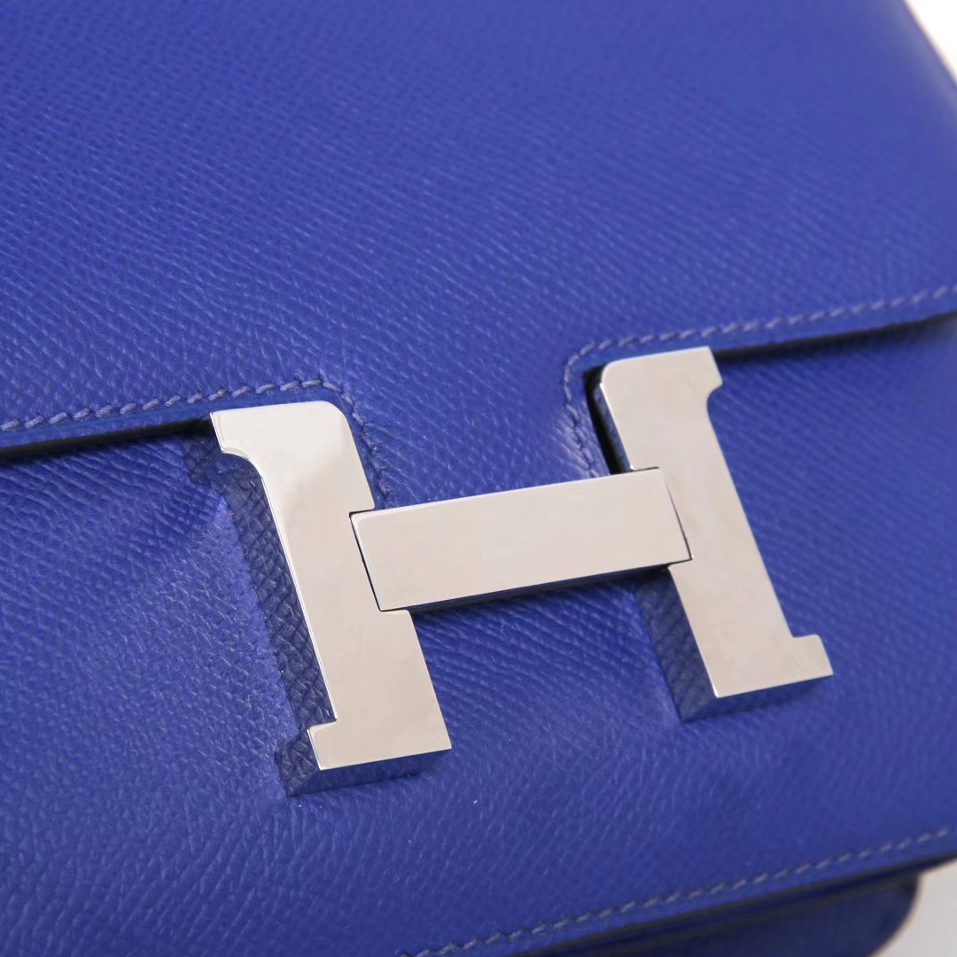 Hermès（爱马仕）Constace空姐包 电光蓝 epsom皮 银扣 19cm