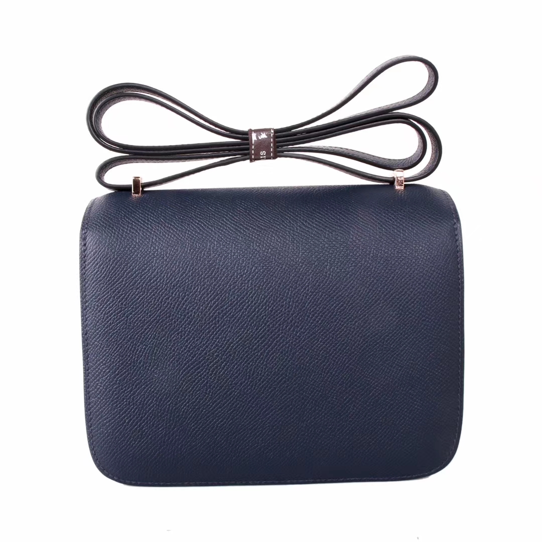 Hermès（爱马仕）Constace空姐包 19 玫瑰金扣 深海蓝 epsom皮