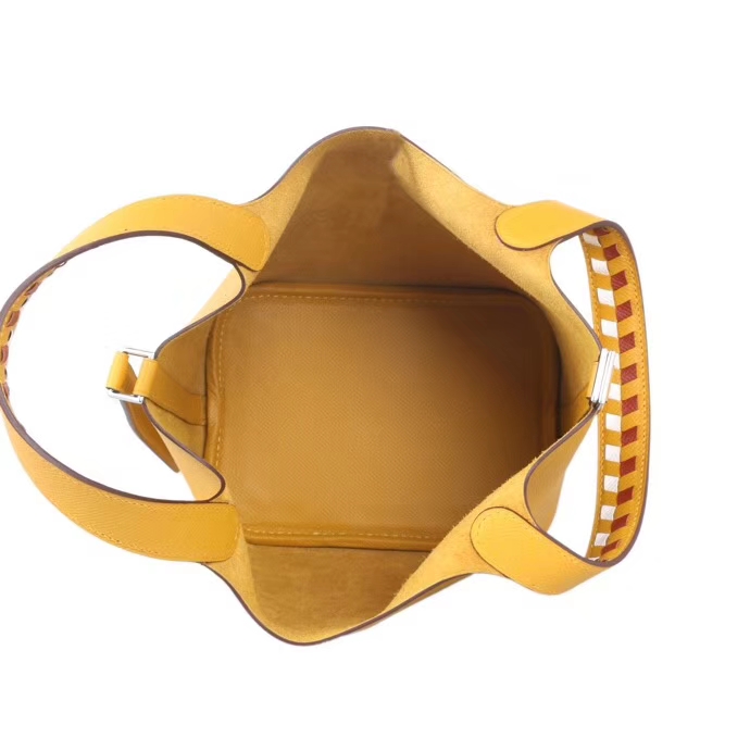 Hermès（爱马仕）Picotin菜篮包 编织系列 9D琥珀黄 epsom皮 银扣 18cm