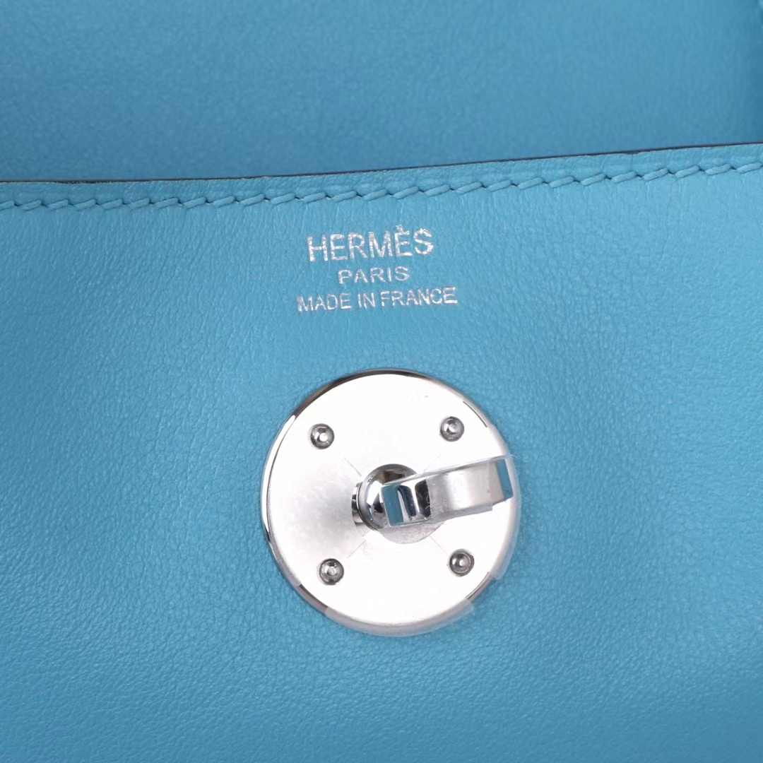 Hermès（爱马仕）mini lindy迷你琳迪包 北方蓝 原厂御用swift皮 银扣 20cm