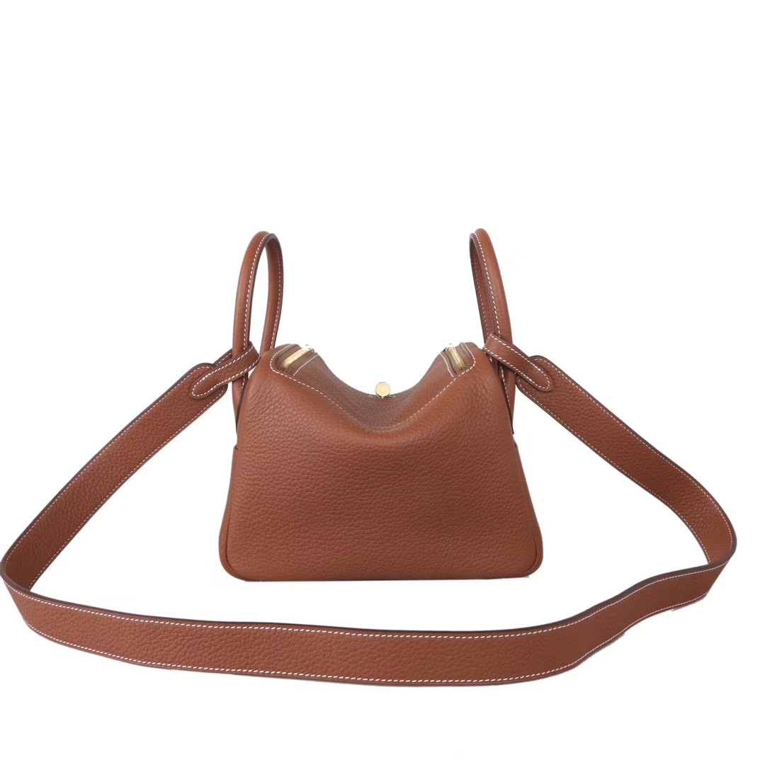 Hermès（爱马仕）mini lindy迷你琳迪包 驼色  taurillon clemence 金扣 20cm