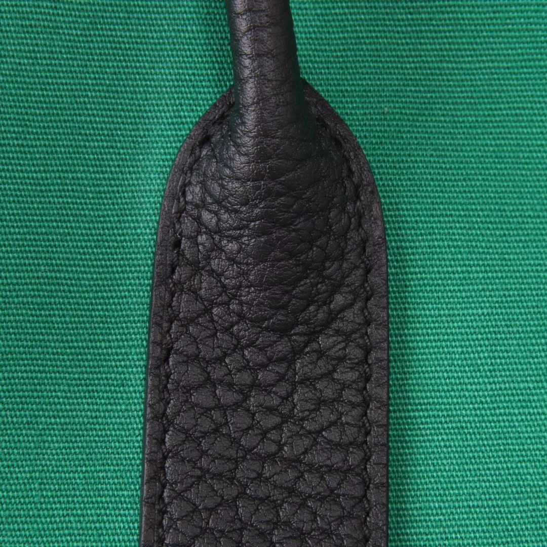 Hermès（爱马仕）Garden Party 花园包 黑色togo拼丝绒绿帆布 银扣 30CM