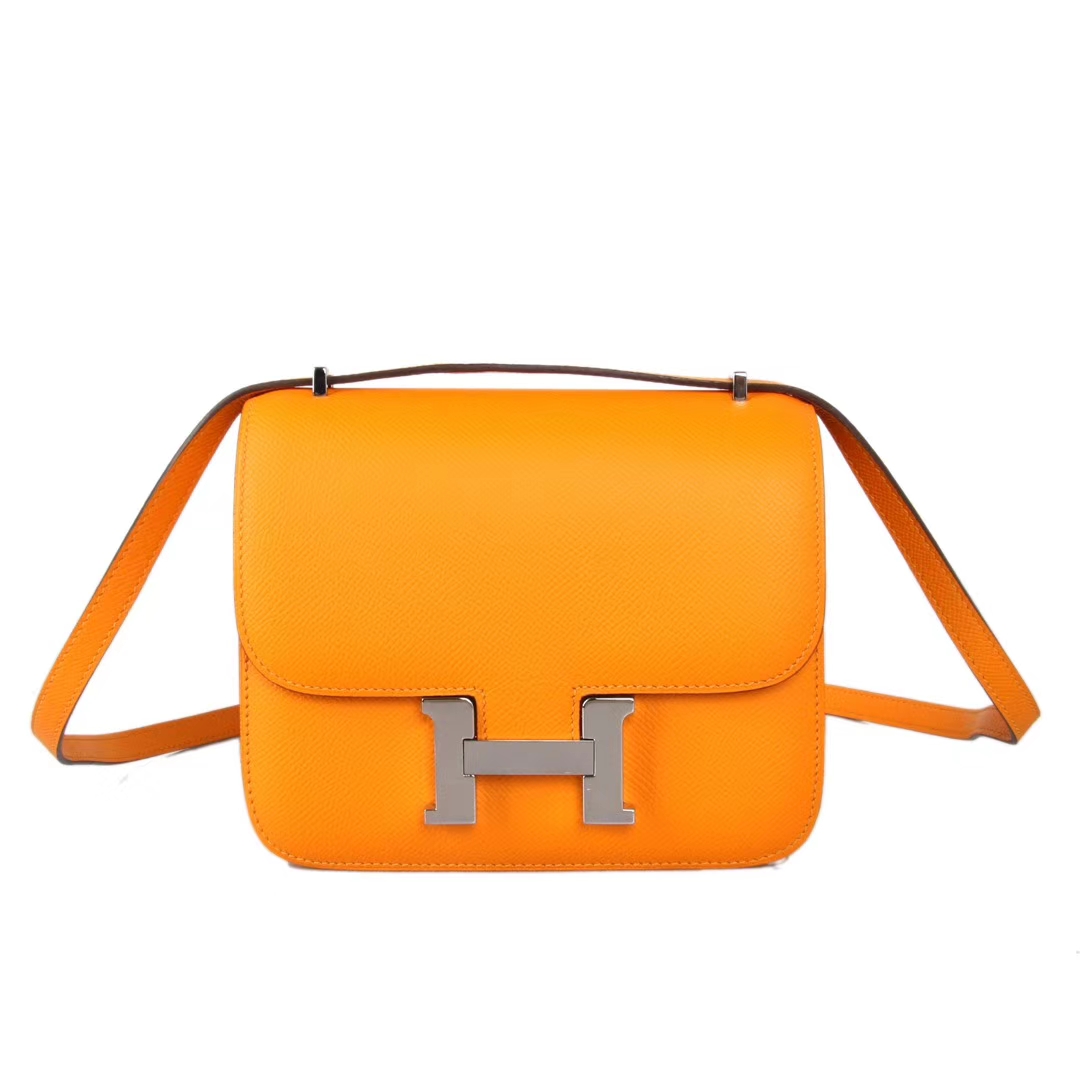 Hermès（爱马仕）Constace空姐包 太阳黄 原厂御用Epsom皮 银扣 19cm