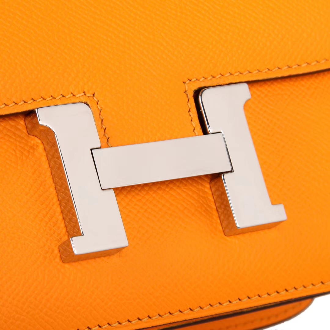 Hermès（爱马仕）Constace空姐包 太阳黄 原厂御用Epsom皮 银扣 19cm