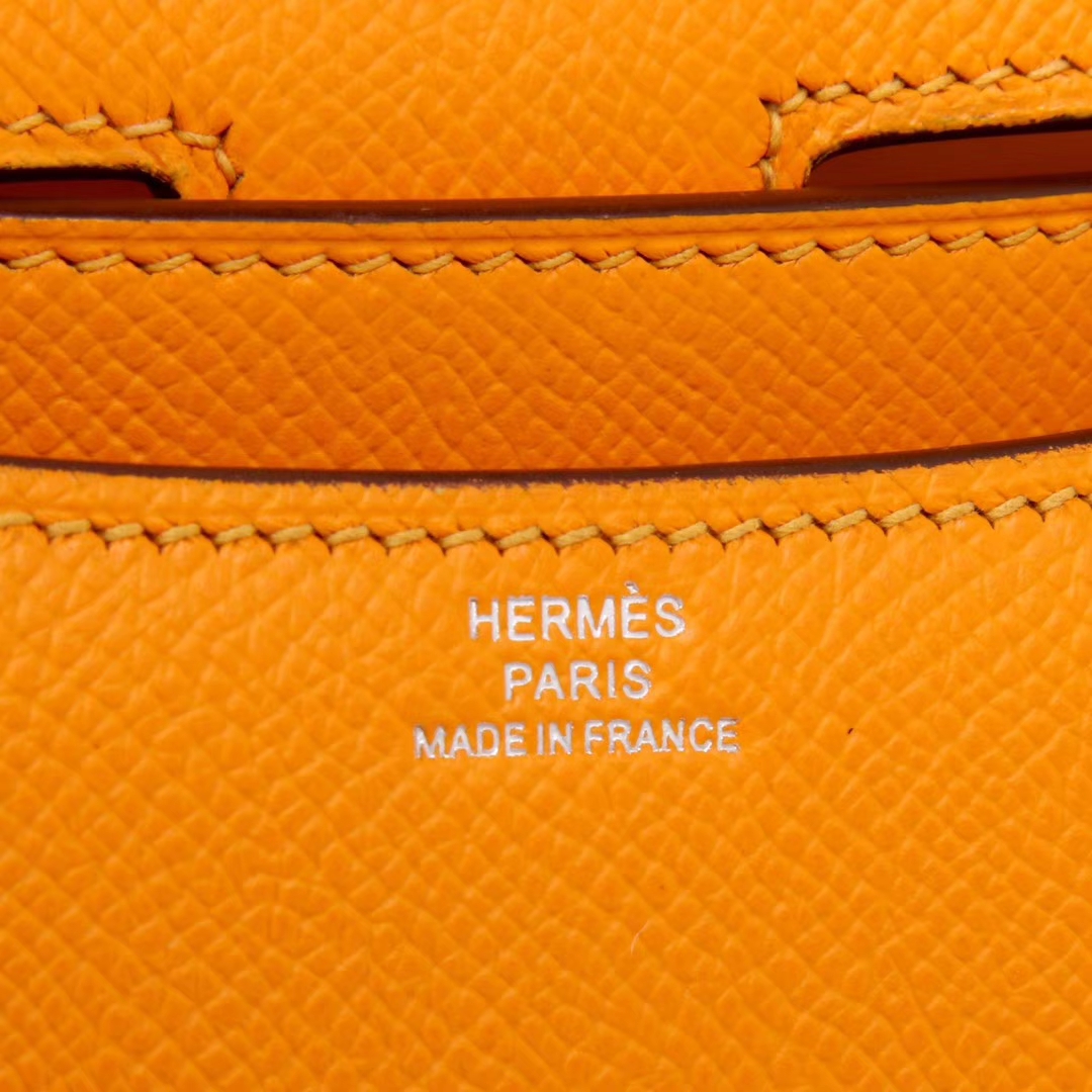 Hermès（爱马仕）Constace空姐包 太阳黄 原厂御用Epsom皮 银扣 19cm